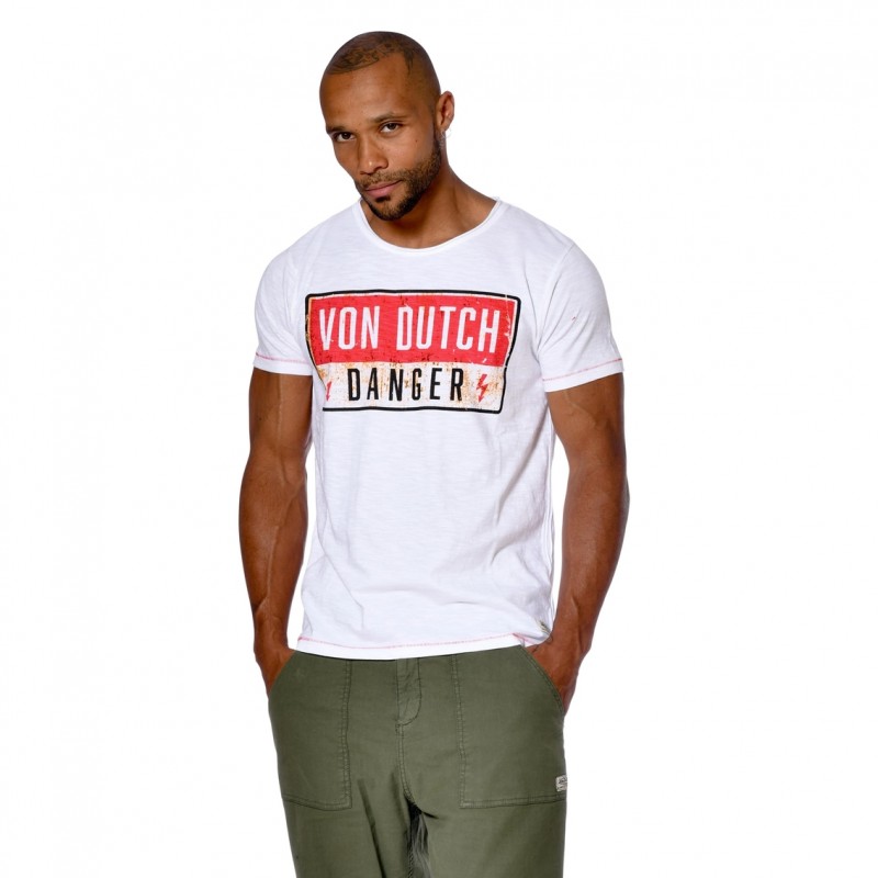 T-shirt Von Dutch homme col rond coupe droite imprimé devant Danger