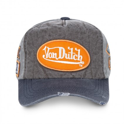 Grey Von Dutch JackGmo Baseball Cap With Orange Logo