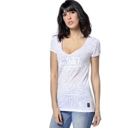T-shirt Col V Femme Tigresse Imprimé Blanc Von Dutch vue de côté blanc