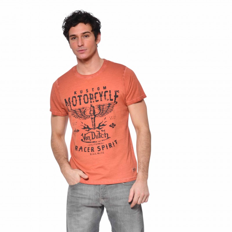 T-shirt col rond coton homme Rude Von Dutch vue de face orange