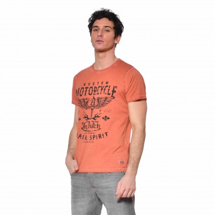Men's Von Dutch Rude orange cotton T-shirt side