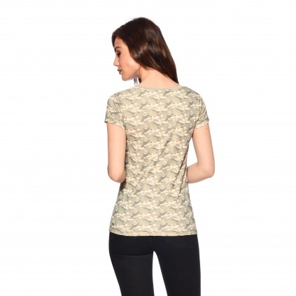 T-Shirt Femme Col Rond Imprimé Camouflage Peace
